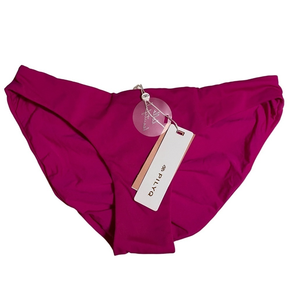 NWT PilyQ Basic Ruched Full Back Bikini Bottom in Magenta Sz. S